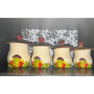 RARE find MCM Vintage MCCOY like merry and arnels MUSHROOM 4 PIECE CANISTER SET